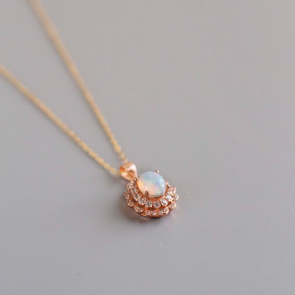 Rose Gold Vermeil Genuine Fire Opal Necklace Vintage Natural Gemstone Necklace - Picture 8 of 8
